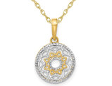 14K Yellow and White Gold Floral Circle Pendant Necklace with Chain